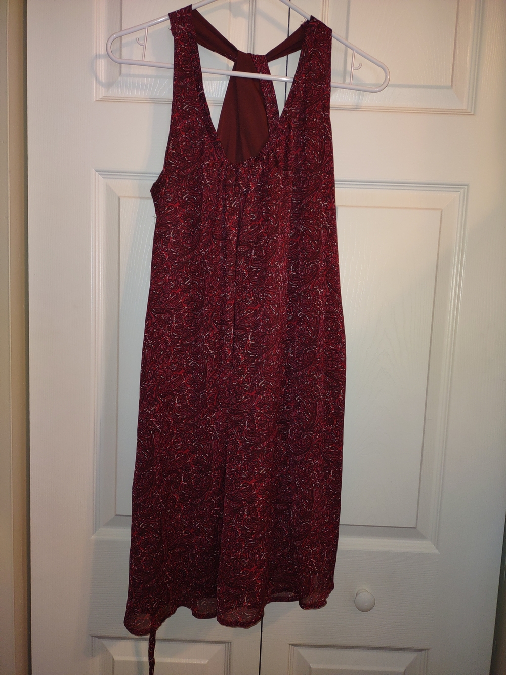 Wine-Red Patterned Midi Dress